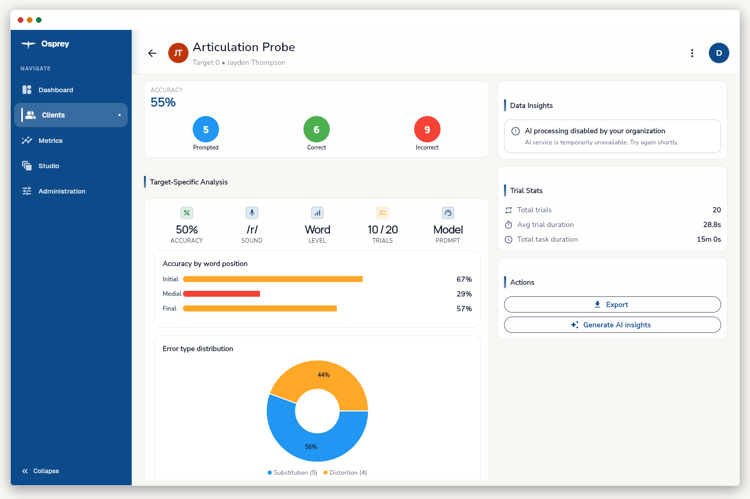 Live data collection during a session, capturing accuracy tap by tap.