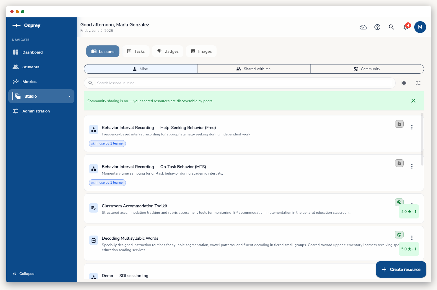 Activity Builder generating an IEP-aligned lesson from a natural-language description.